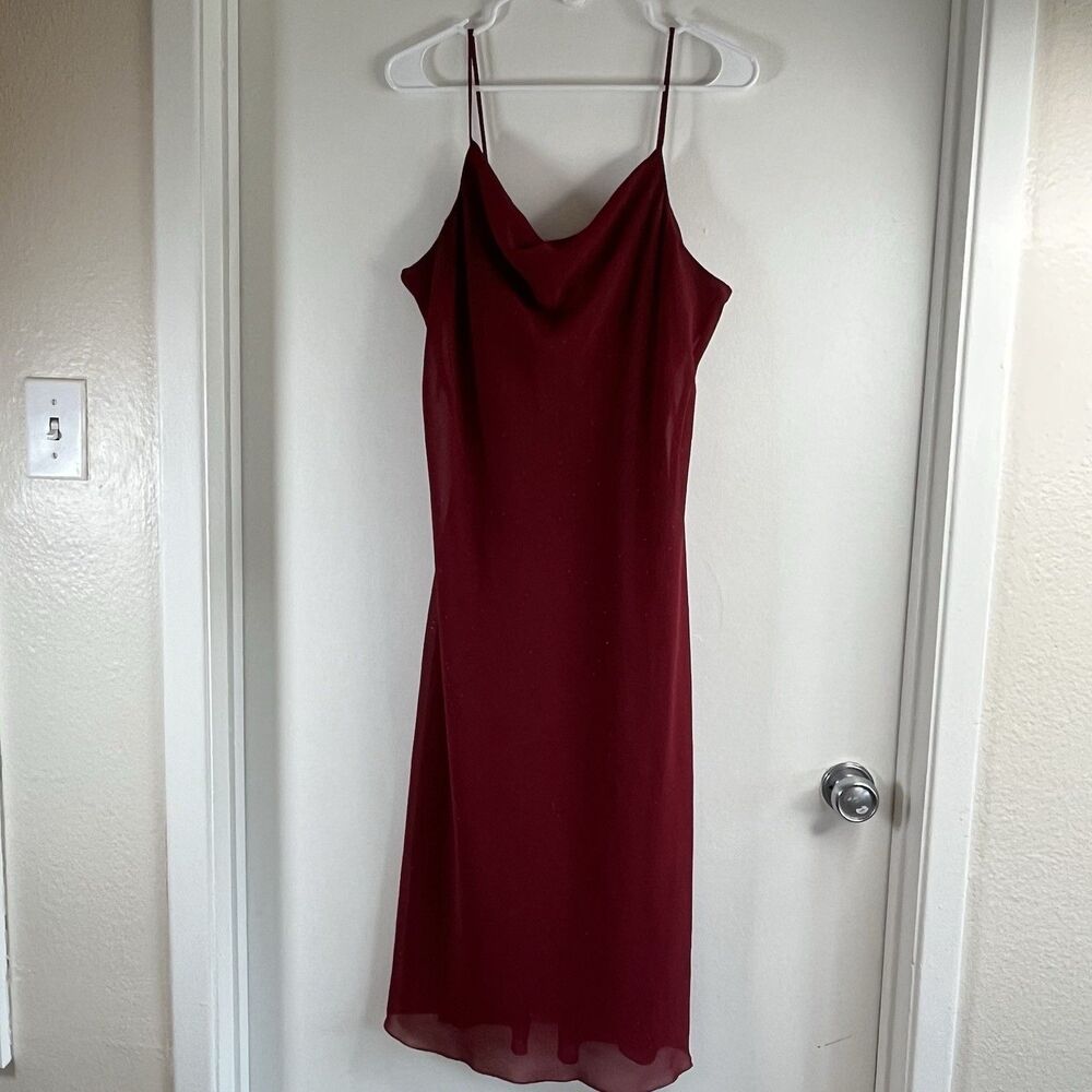 VTG Y2K California Concepts Dress Sz 14 MIDI Burgundy Metallic Whimsygoth USA